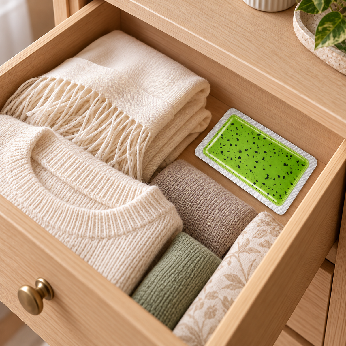 Mugwort household patch positioned in a storage drawer