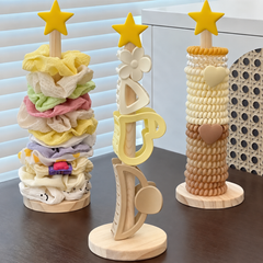 Star Hair Tie Organizer Display Stand with Wooden Base for Scrunchies, Hair Elastics, Bracelets & Accessories