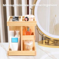 Wooden 3-Tier Rotating Skincare & Makeup Organizer for Perfume, Essential Oils, Jewelry, Bathroom Counter, Vanity & Desk Storage