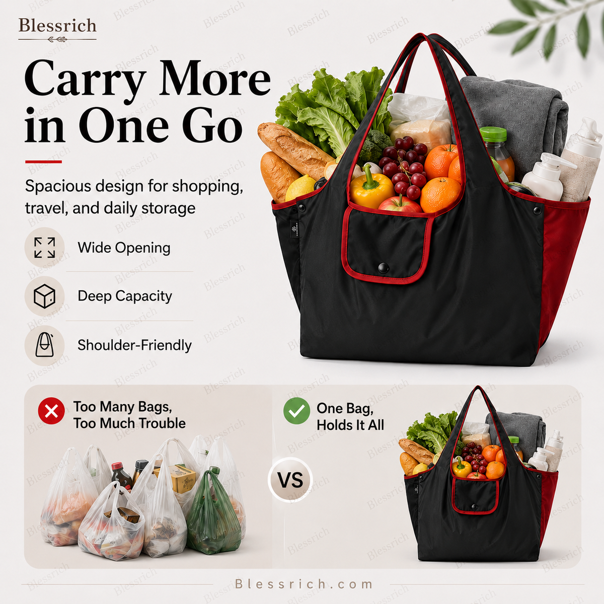 🔥Last Day Buy 1 Get 1 Free $ 14.99 Each🛍️ Foldable Reusable Shopping Bag – Large Capacity, Lightweight & Washable