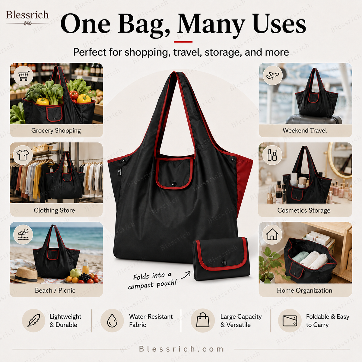 🔥Last Day Buy 1 Get 1 Free $ 14.99 Each🛍️ Foldable Reusable Shopping Bag – Large Capacity, Lightweight & Washable