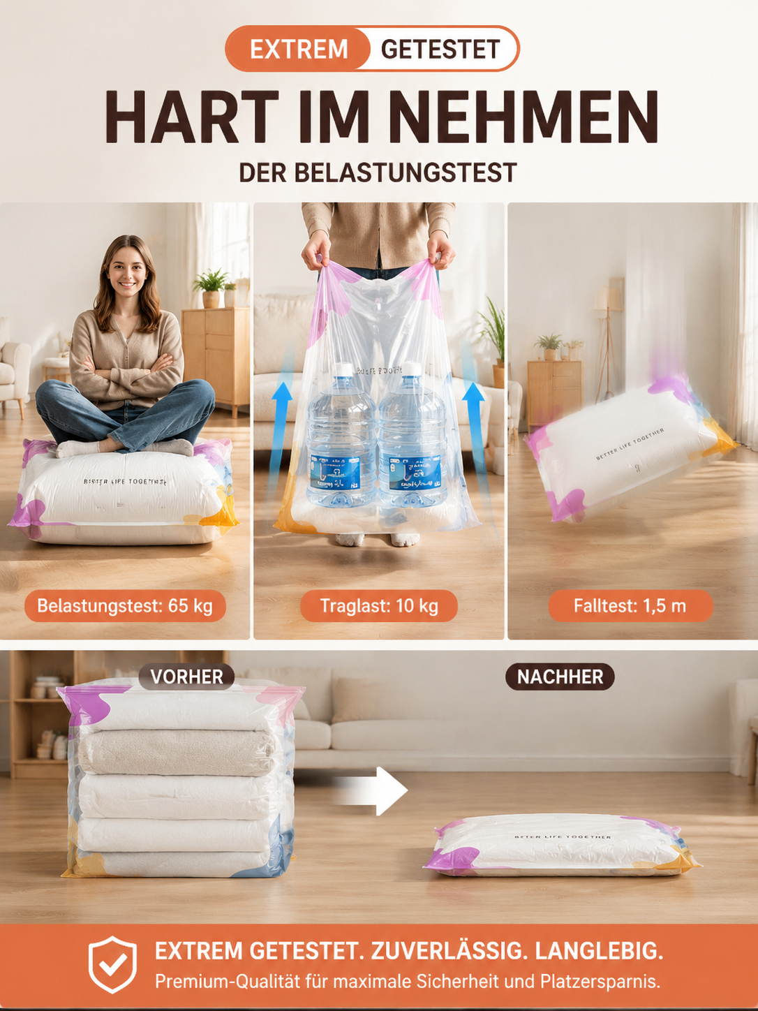 TÜV-Certified 3D Vacuum Storage Bags – Save Up to 70% Space with Extra-Thick Tear-Resistant Protection