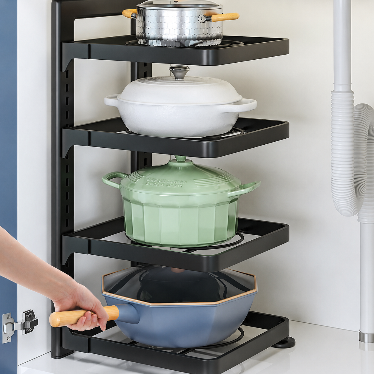 Adjustable Kitchen Pot & Pan Storage Rack