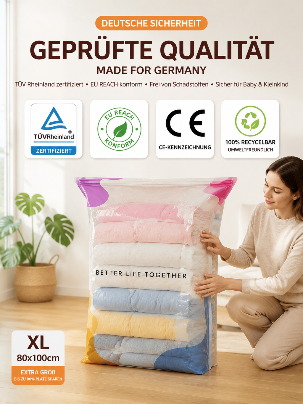 TÜV-Certified 3D Vacuum Storage Bags – Save Up to 70% Space with Extra-Thick Tear-Resistant Protection