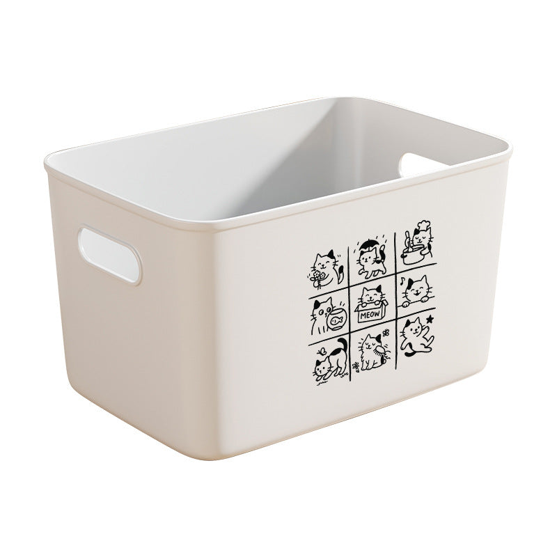 Cat Pattern PP Plastic Storage Box – Stackable Rectangular Organizer Basket for Snacks, Toys, Clothes, Bathroom & Home Storage
