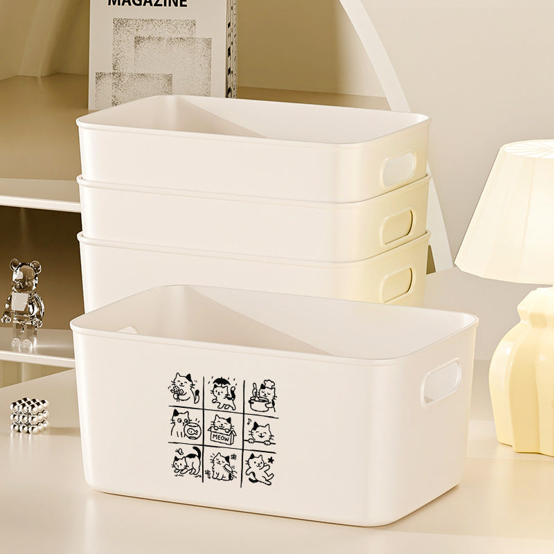 Cat Pattern PP Plastic Storage Box – Stackable Rectangular Organizer Basket for Snacks, Toys, Clothes, Bathroom & Home Storage