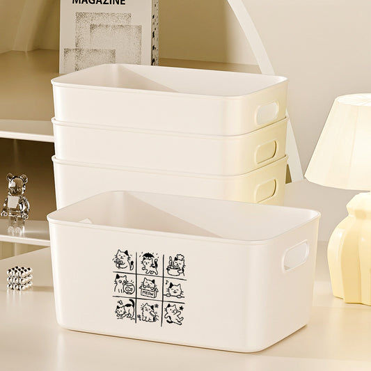 Cat Pattern PP Plastic Storage Box – Stackable Rectangular Organizer Basket for Snacks, Toys, Clothes, Bathroom & Home Storage