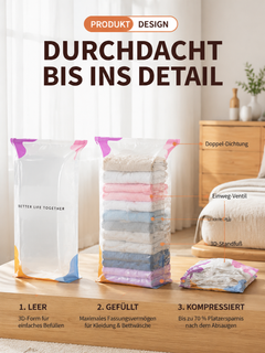TÜV-Certified 3D Vacuum Storage Bags – Save Up to 70% Space with Extra-Thick Tear-Resistant Protection