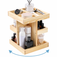 Wooden 3-Tier Rotating Skincare & Makeup Organizer for Perfume, Essential Oils, Jewelry, Bathroom Counter, Vanity & Desk Storage