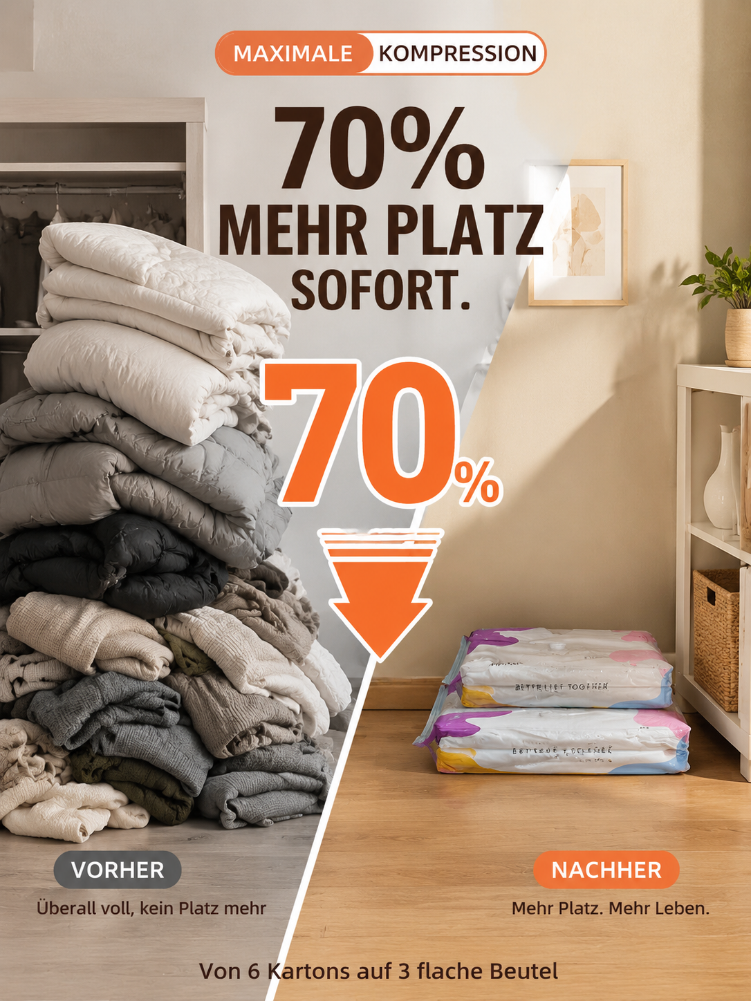 TÜV-Certified 3D Vacuum Storage Bags – Save Up to 70% Space with Extra-Thick Tear-Resistant Protection