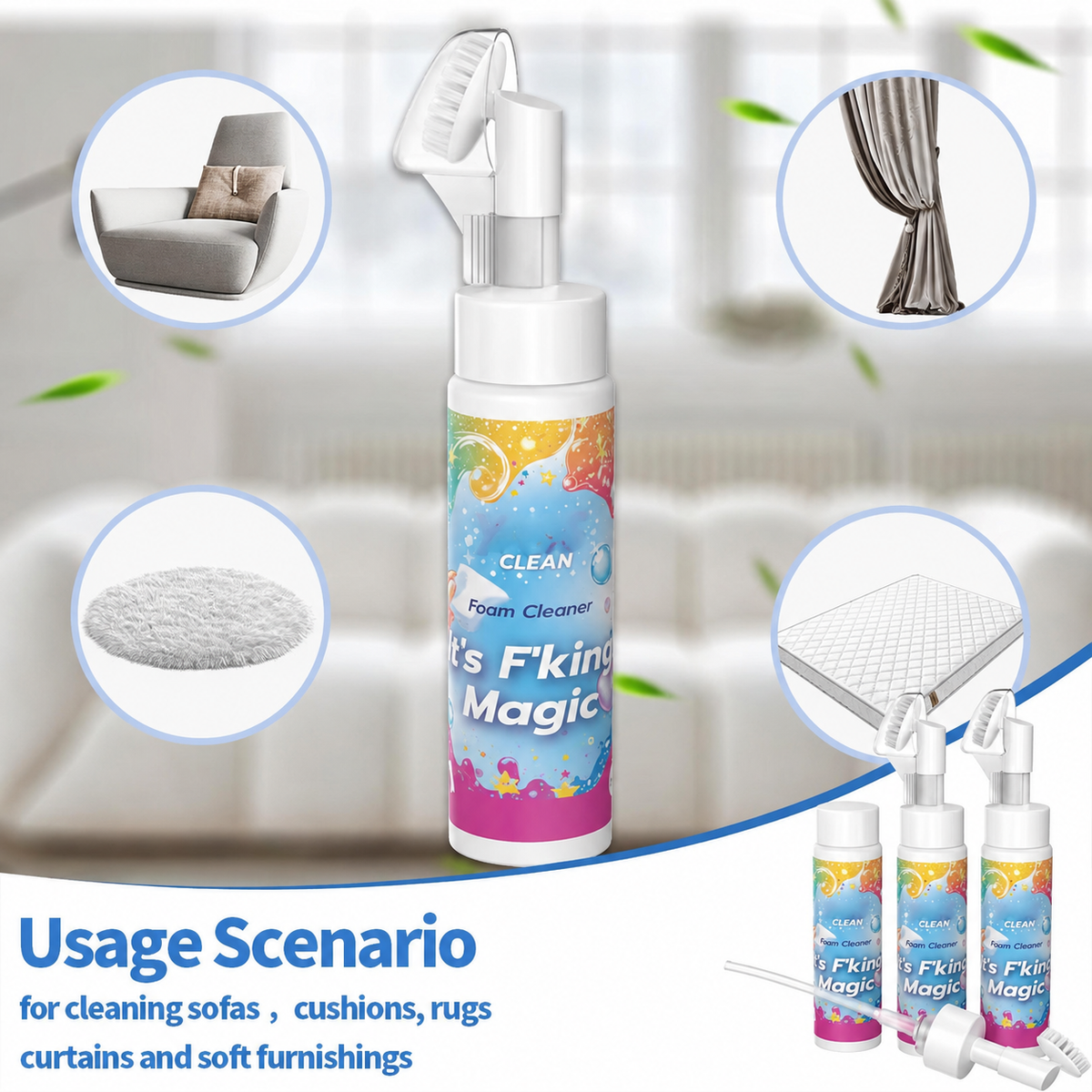 ⏳LAST DAY BUY 3 GET 1 FREE!!💖Cavaunory Magic Foam Cleaner for Carpets & Upholstery – Pet Stain & Odour Remover with Cleaning Brush🧼