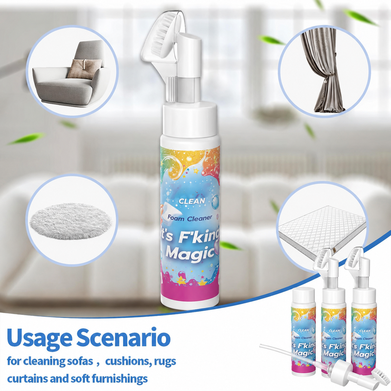 ⏳LAST DAY BUY 3 GET 1 FREE!!💖Cavaunory Magic Foam Cleaner for Carpets & Upholstery – Pet Stain & Odour Remover with Cleaning Brush🧼