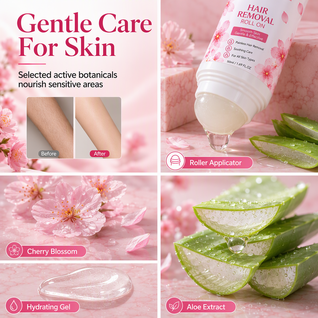 Gentle Smooth Roll-On Body Hair Removal Cream – Painless & Fast Acting, Perfect for Legs, Arms & Sensitive Skin
